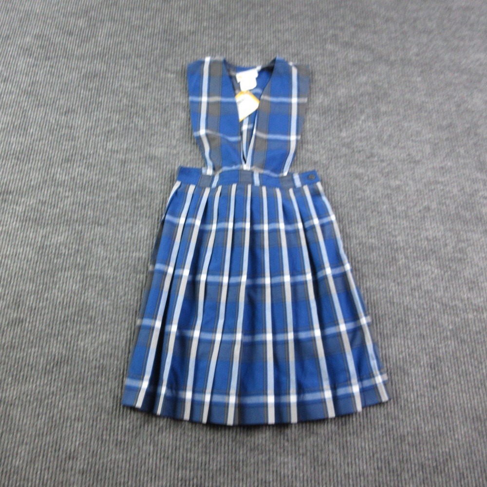 Dennis Uniform Dress Girls 12 Blue Grant Plaid Overall Strappy Pleated NWT